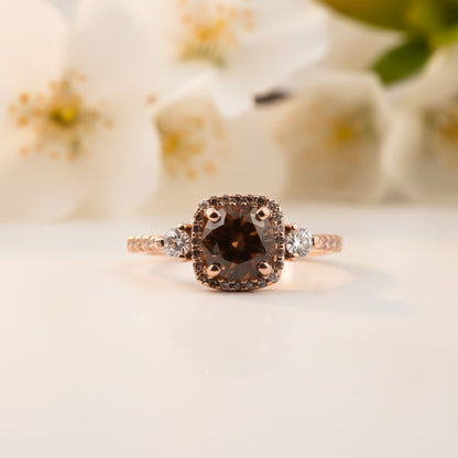 Silver Smoky Quartz Halo Ring for Women