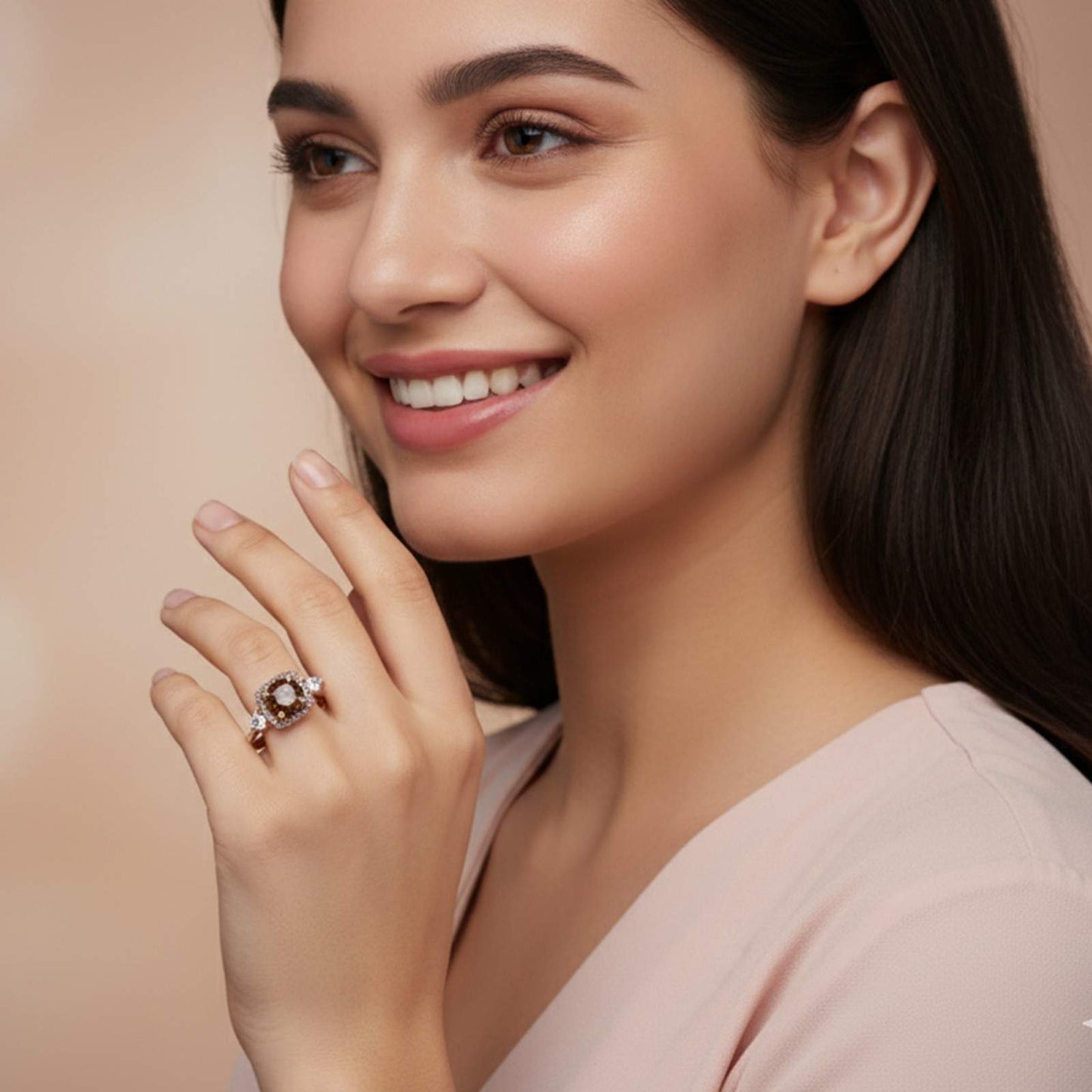 Silver Smoky Quartz Halo Ring for Women