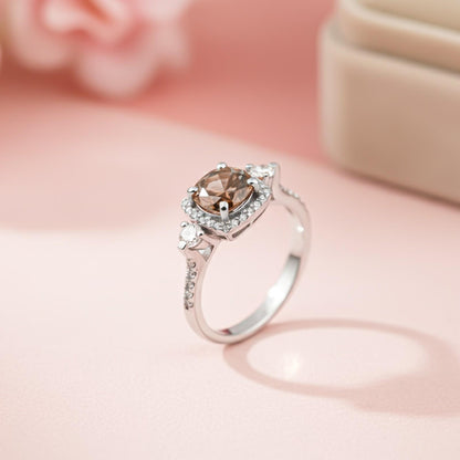 Silver Smoky Quartz Halo Ring for Women