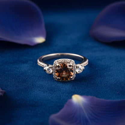 Silver Smoky Quartz Halo Ring for Women