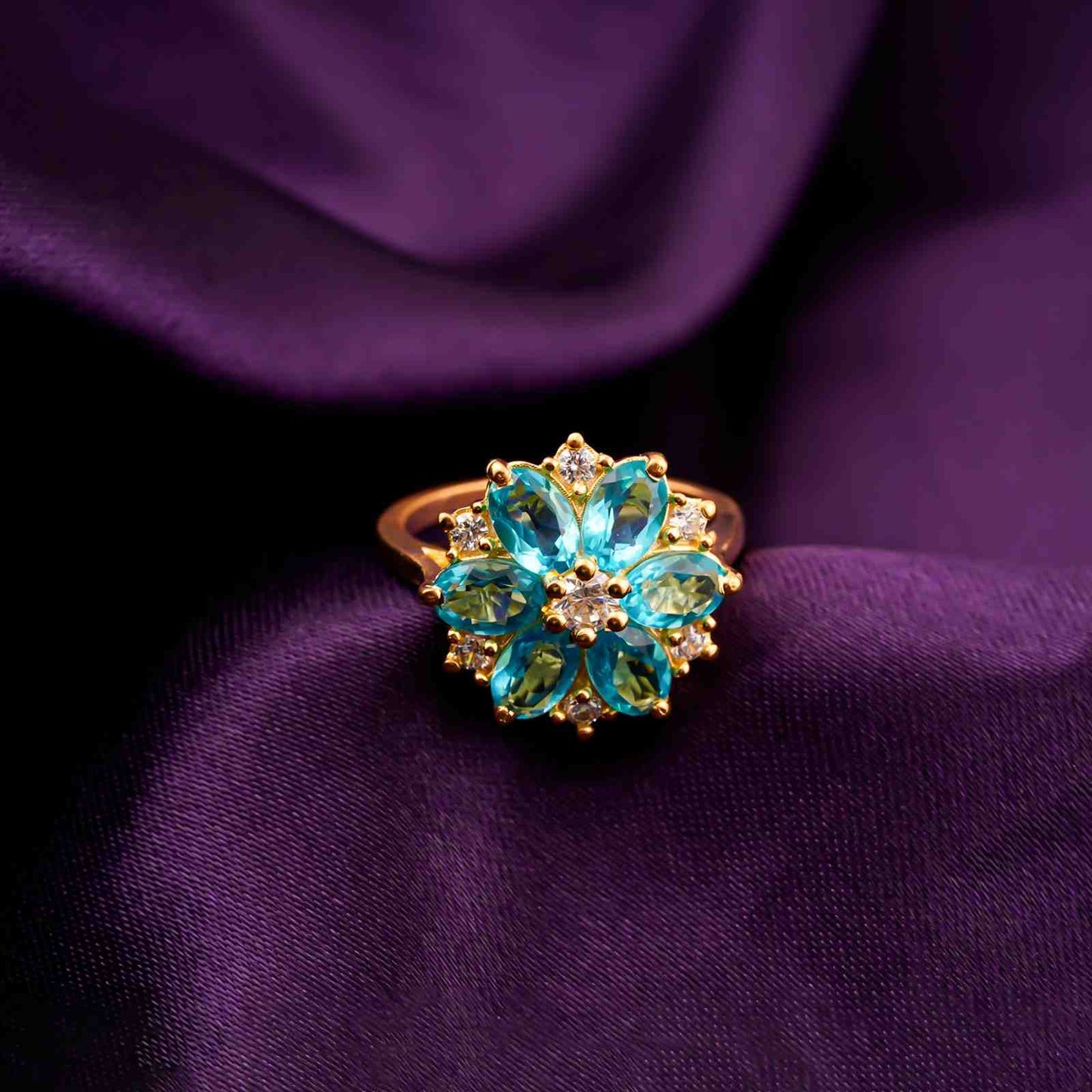 Silver Topaz Floral Cluster Ring for Women