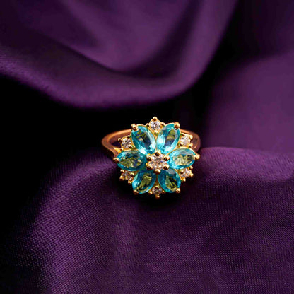 Silver Topaz Floral Cluster Ring for Women