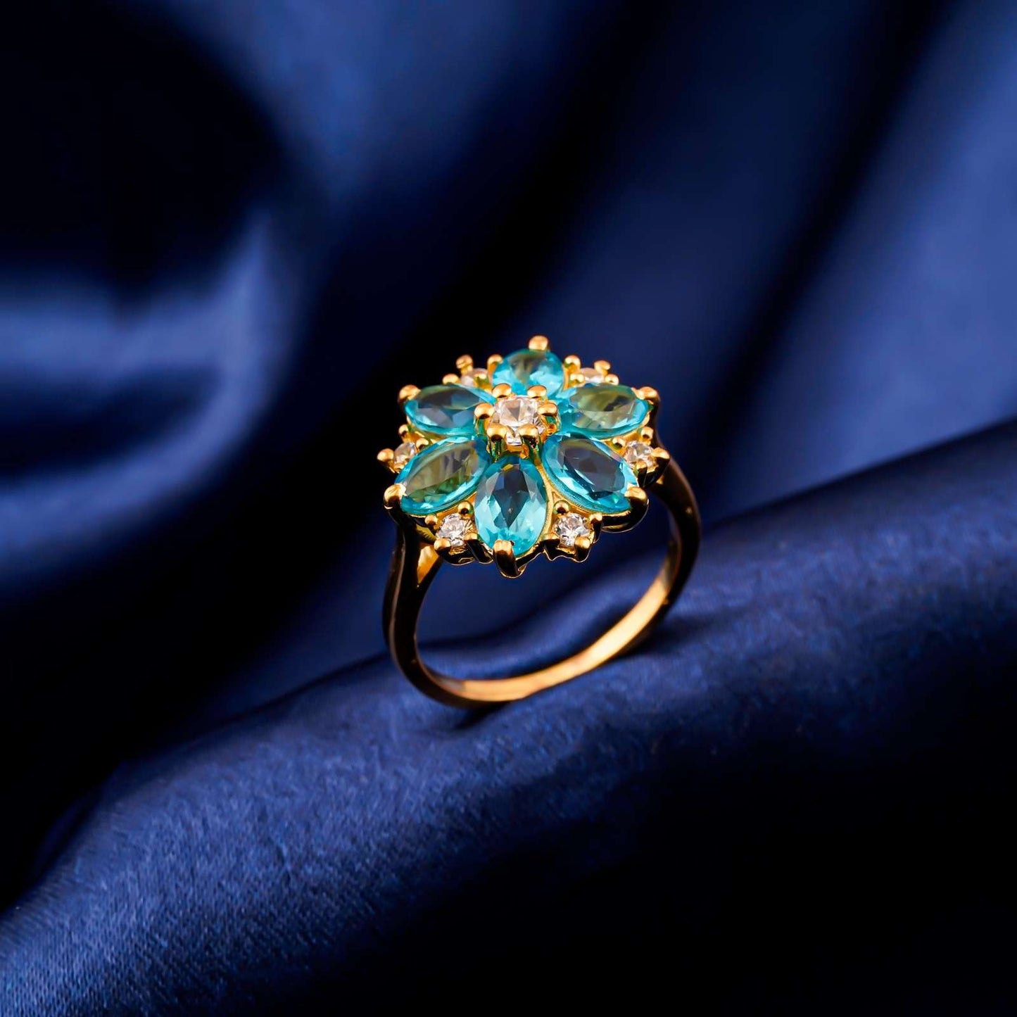 Silver Topaz Floral Cluster Ring for Women