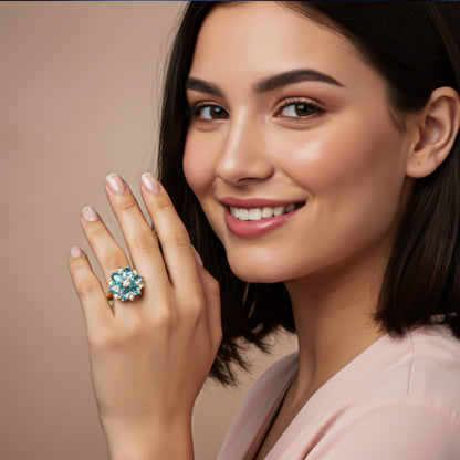 Silver Topaz Floral Cluster Ring for Women