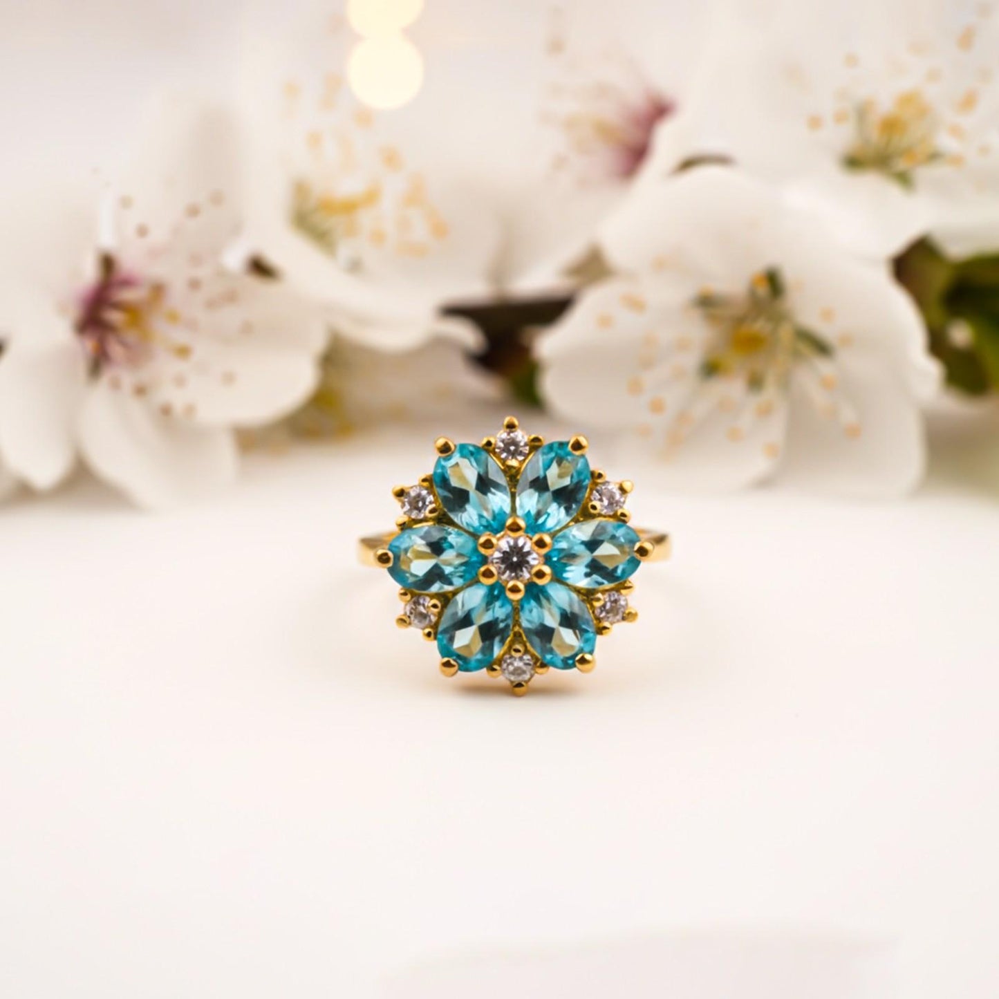 Silver Topaz Floral Cluster Ring for Women
