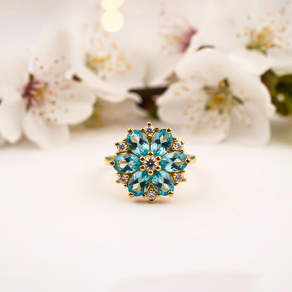 Silver Topaz Floral Cluster Ring for Women