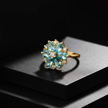 Silver Topaz Floral Cluster Ring for Women