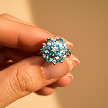 Silver Topaz Floral Cluster Ring for Women