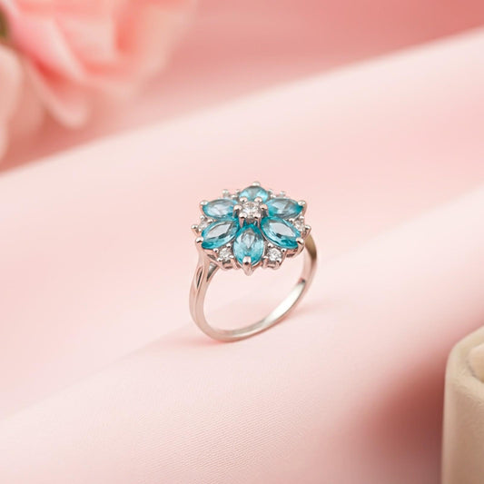 Silver Topaz Floral Cluster Ring for Women