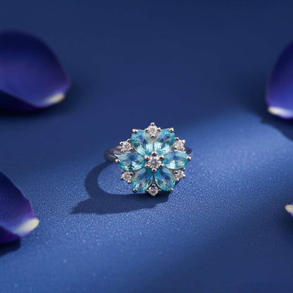 Silver Topaz Floral Cluster Ring for Women