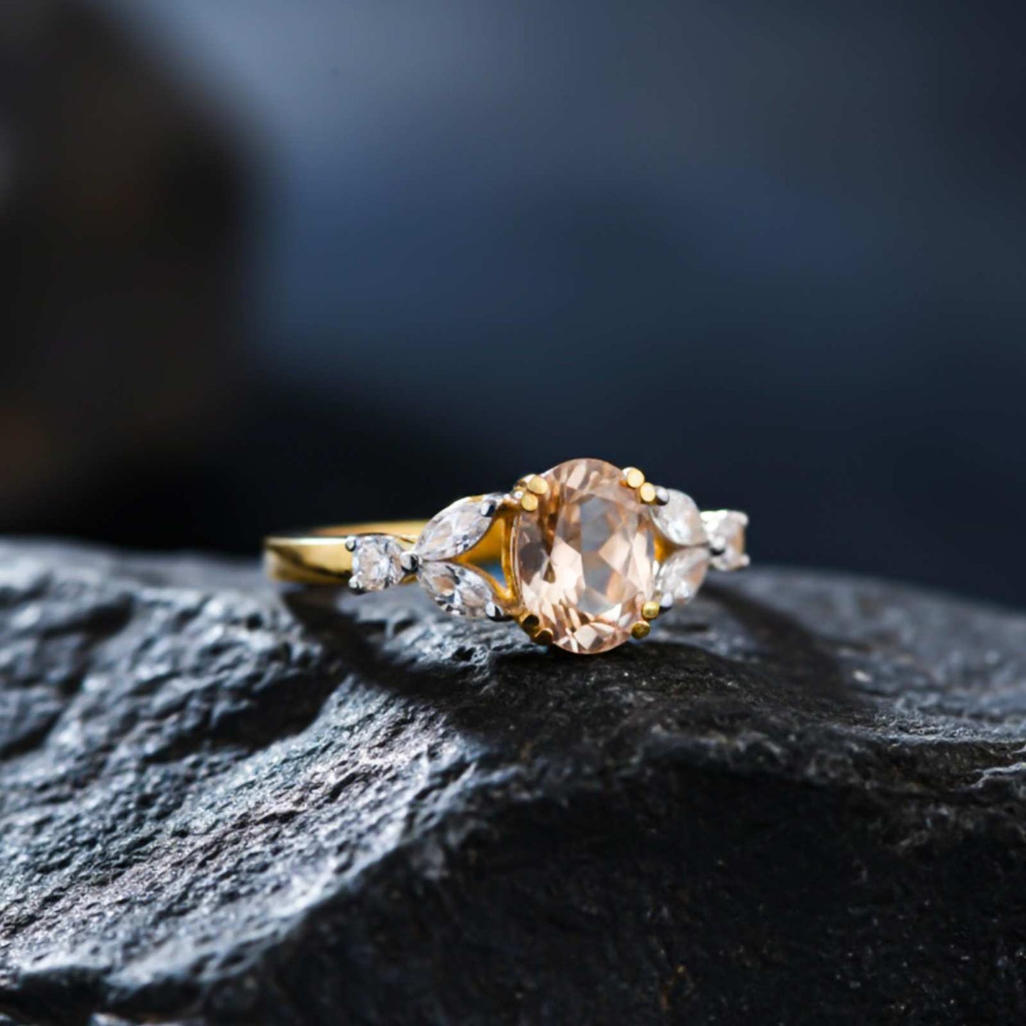 Silver Champagne Three-Stone Ring for Women
