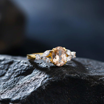 Silver Champagne Three-Stone Ring for Women