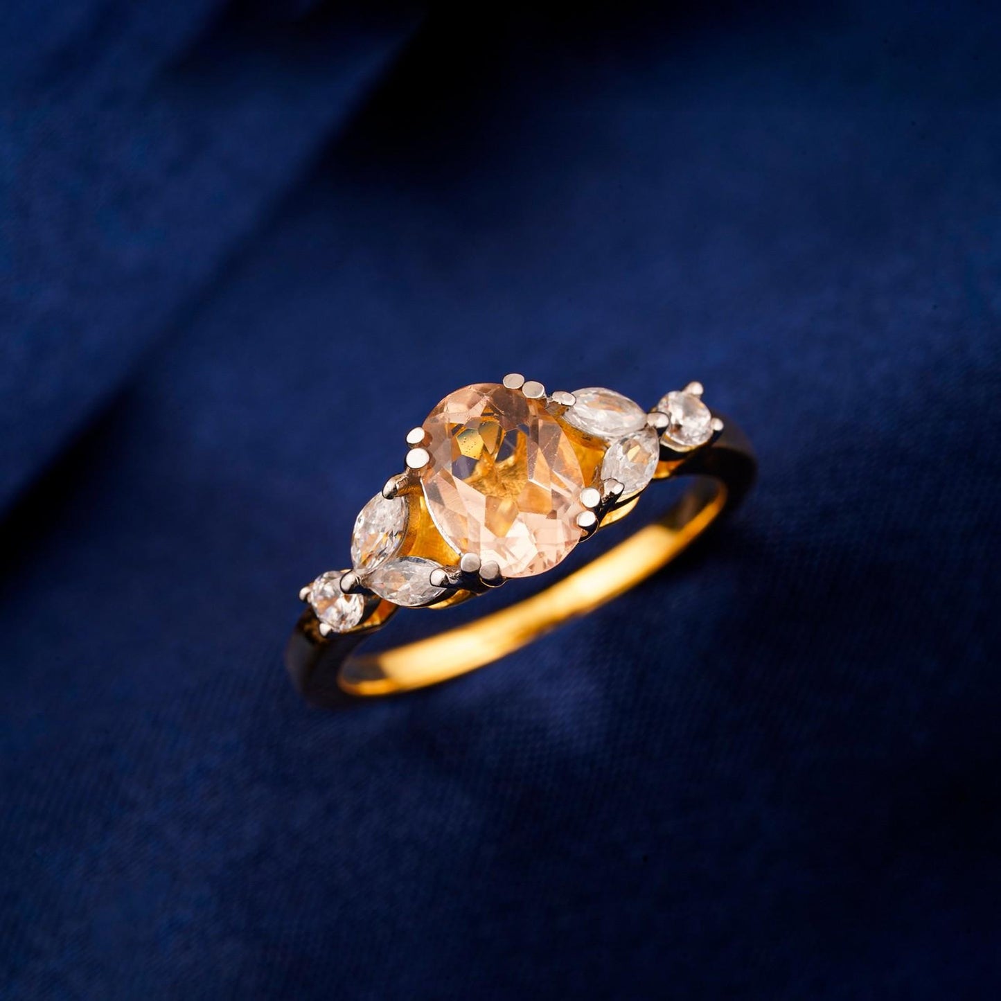 Silver Champagne Three-Stone Ring for Women