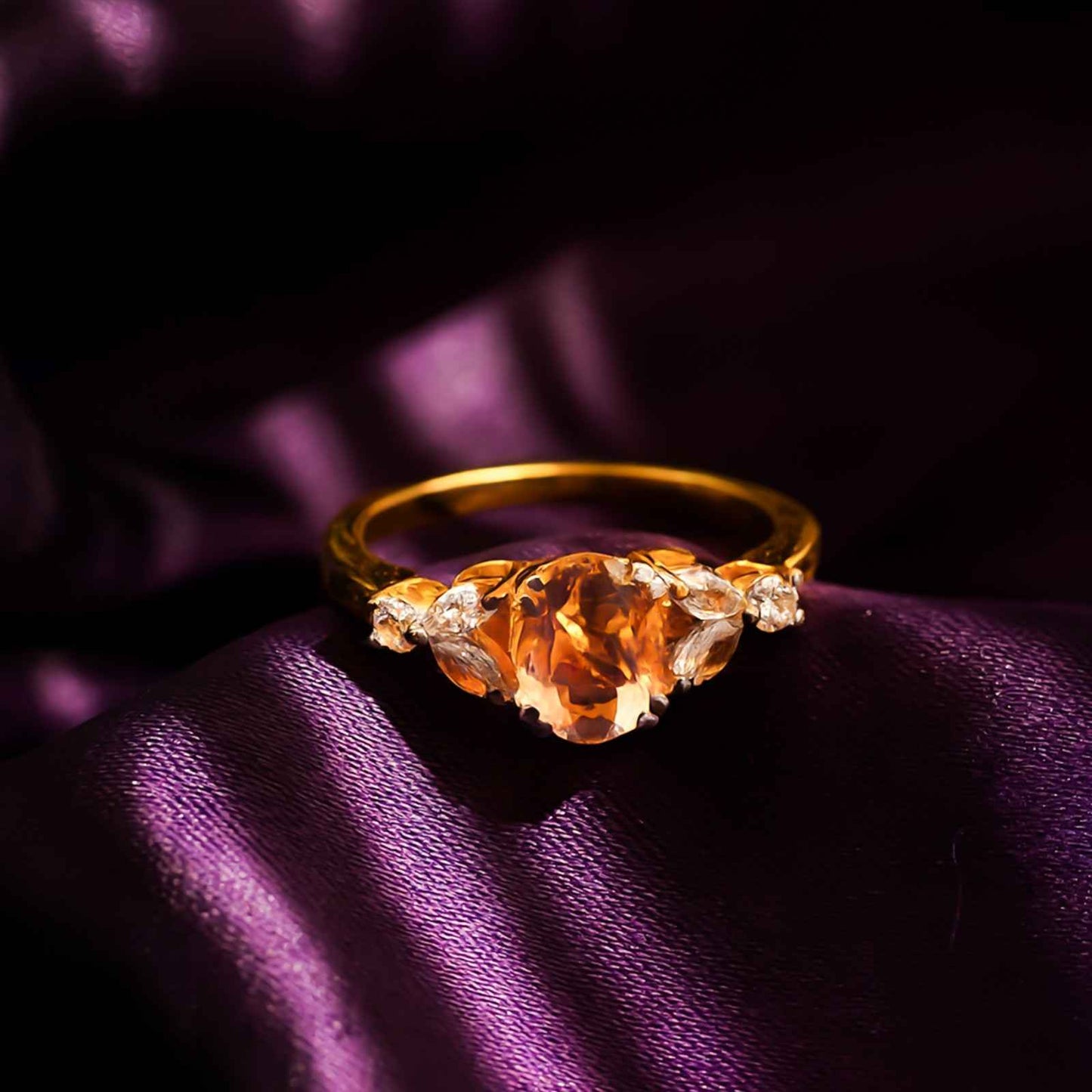 Silver Champagne Three-Stone Ring for Women