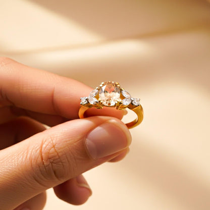 Silver Champagne Three-Stone Ring for Women