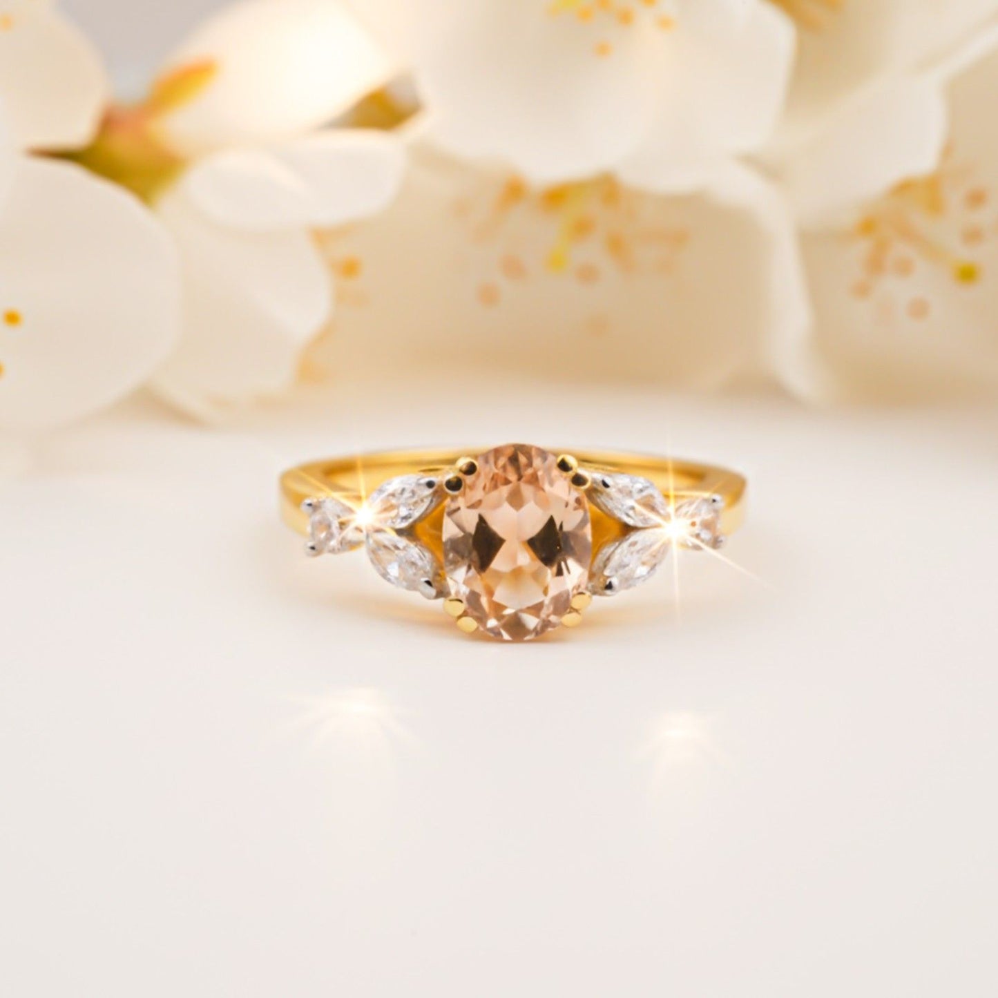 Silver Champagne Three-Stone Ring for Women