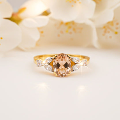 Silver Champagne Three-Stone Ring for Women