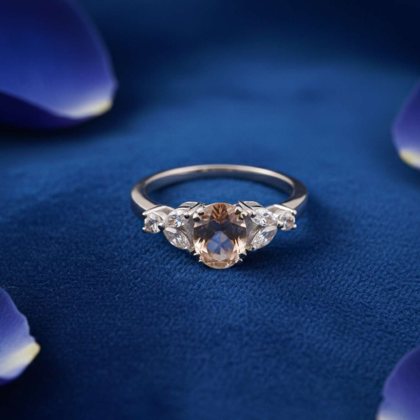 Silver Champagne Three-Stone Ring for Women