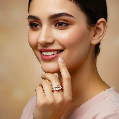 Silver Champagne Three-Stone Ring for Women