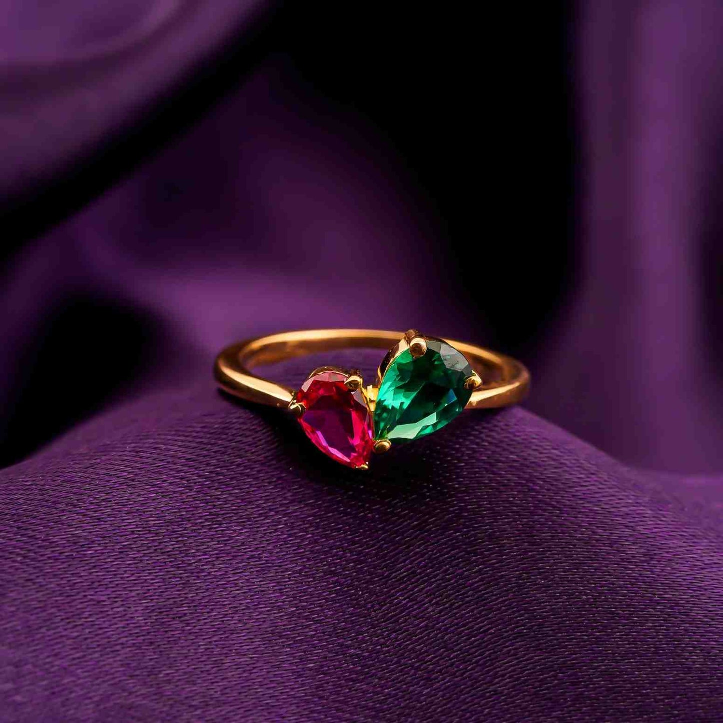 Silver Ruby & Emerald Heart Ring for Women