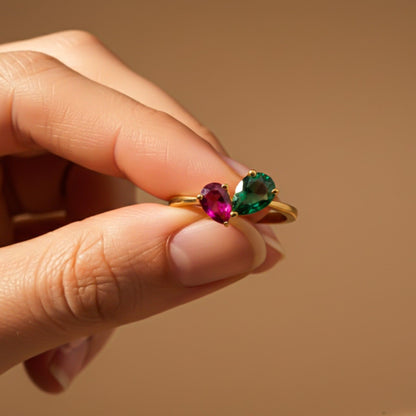 Silver Ruby & Emerald Heart Ring for Women