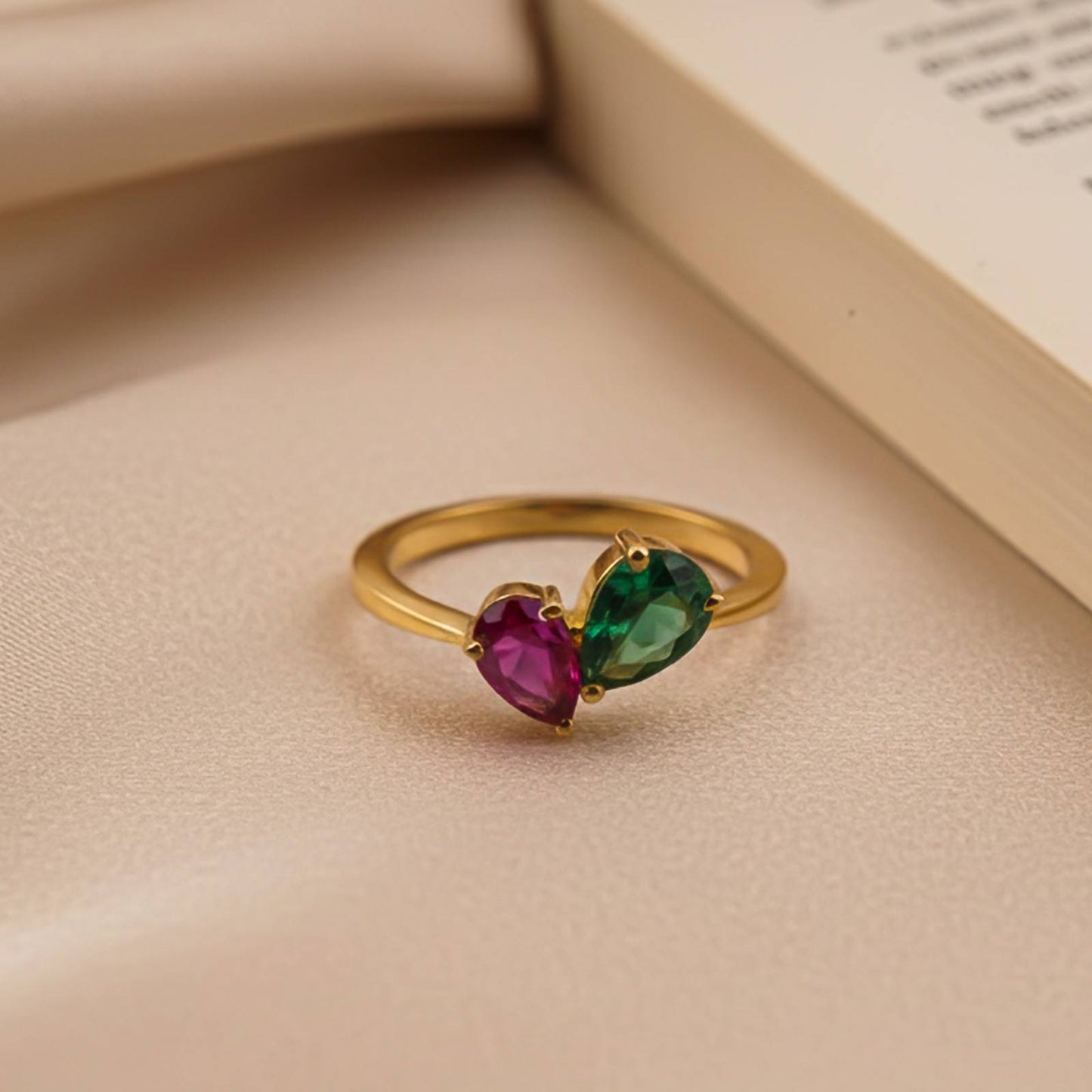 Silver Ruby & Emerald Heart Ring for Women