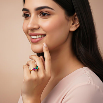 Silver Ruby & Emerald Heart Ring for Women