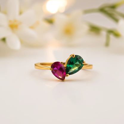 Silver Ruby & Emerald Heart Ring for Women