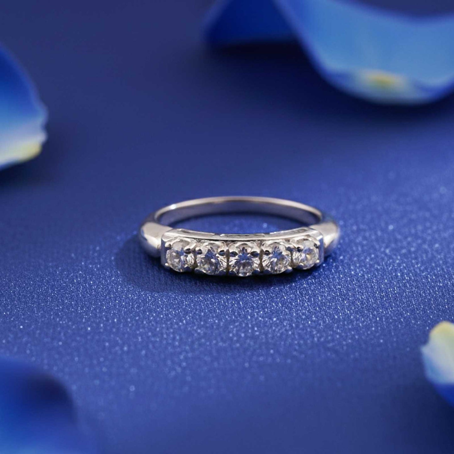 Silver Five-Stone Half Eternity Ring for Women