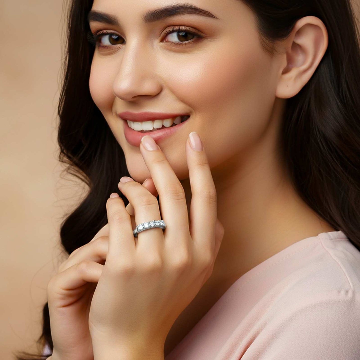 Silver Five-Stone Half Eternity Ring for Women