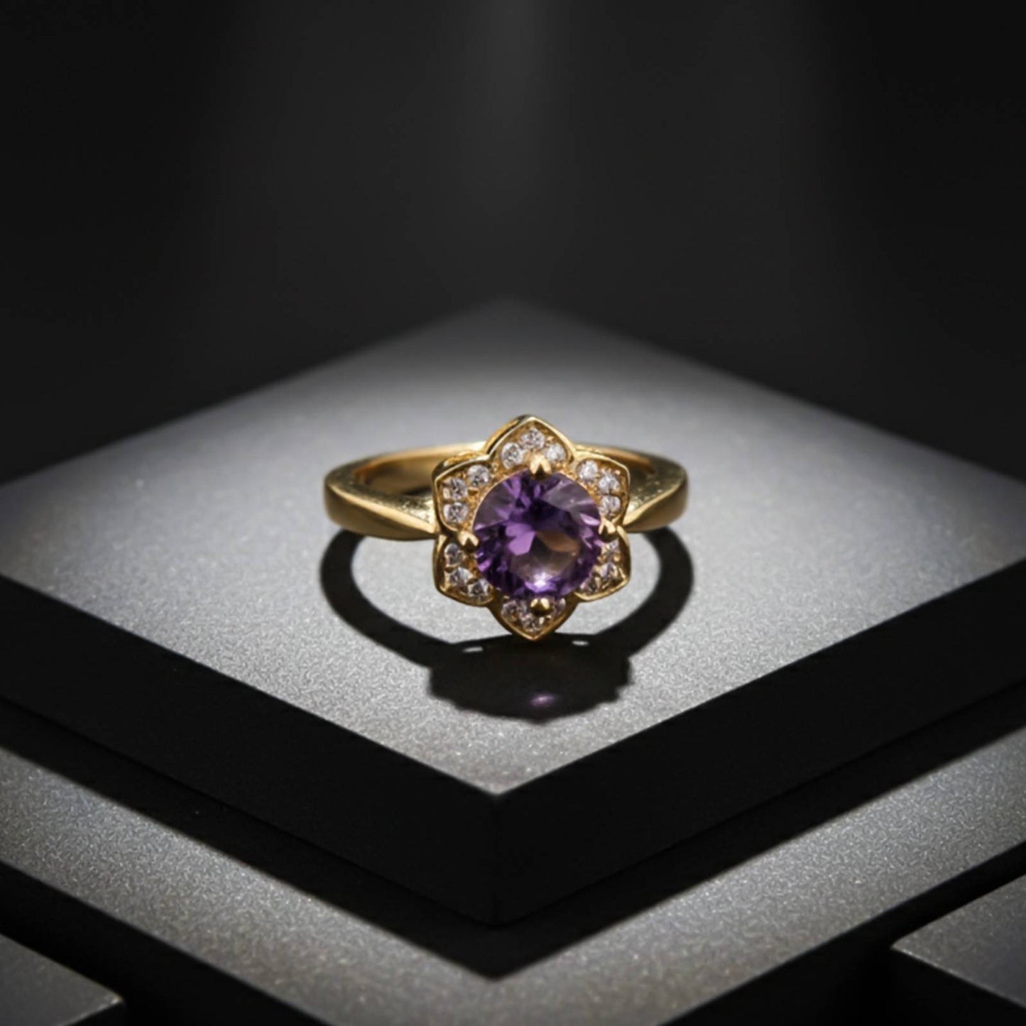 Silver Amethyst Floral Halo Ring for Women