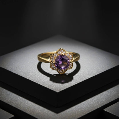 Silver Amethyst Floral Halo Ring for Women