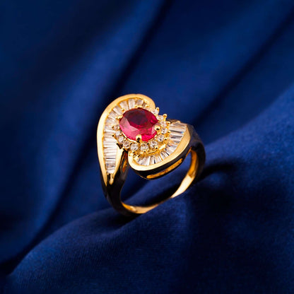 Silver Ruby Halo Statement Ring for Women