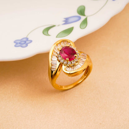 Silver Ruby Halo Statement Ring for Women