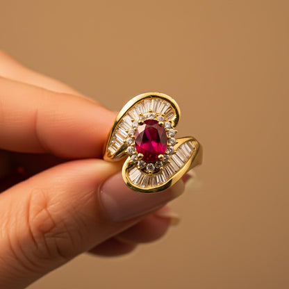 Silver Ruby Halo Statement Ring for Women