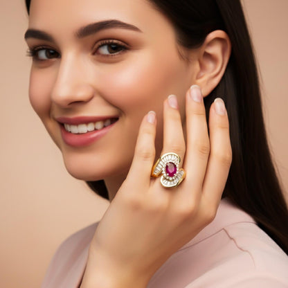 Silver Ruby Halo Statement Ring for Women