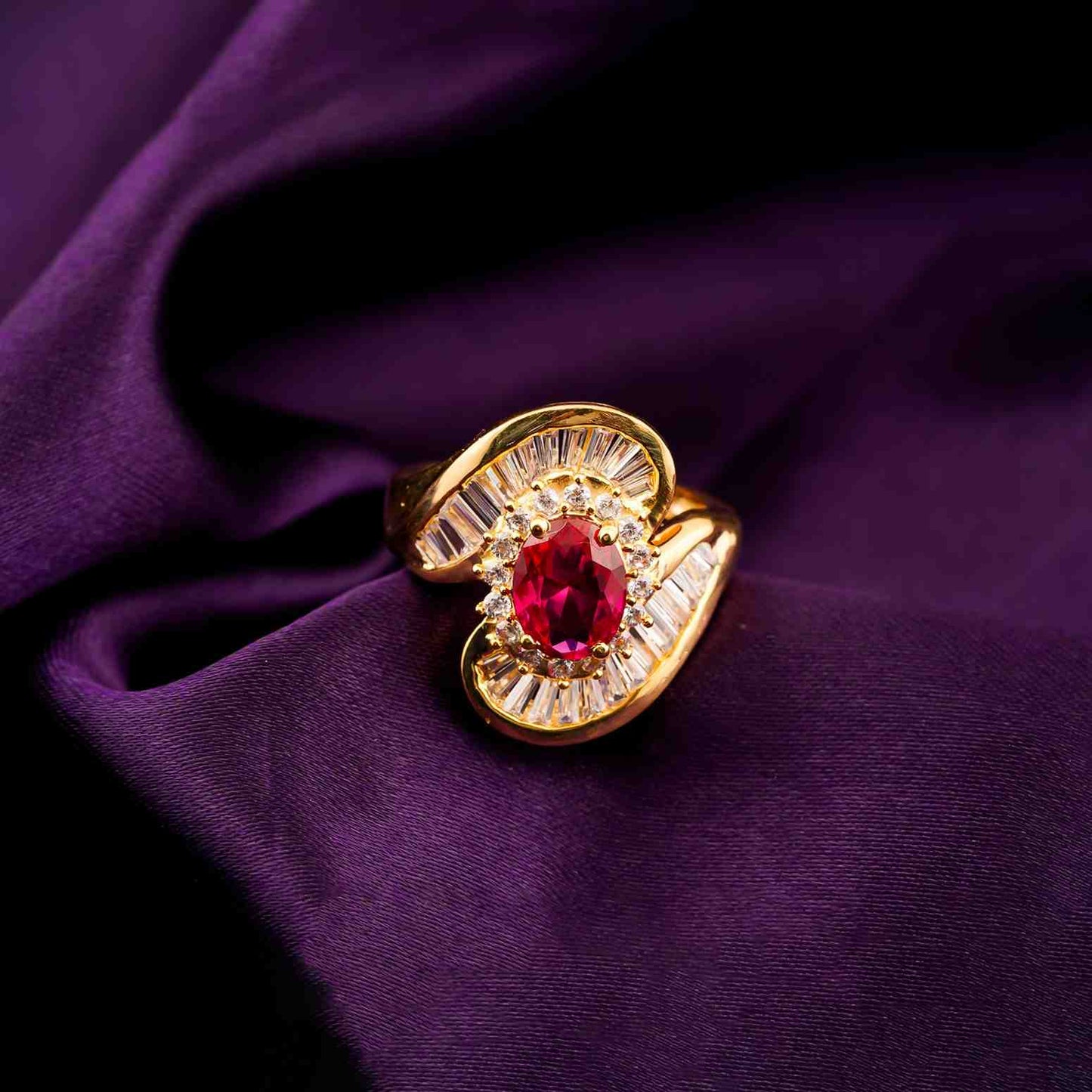 Silver Ruby Halo Statement Ring for Women