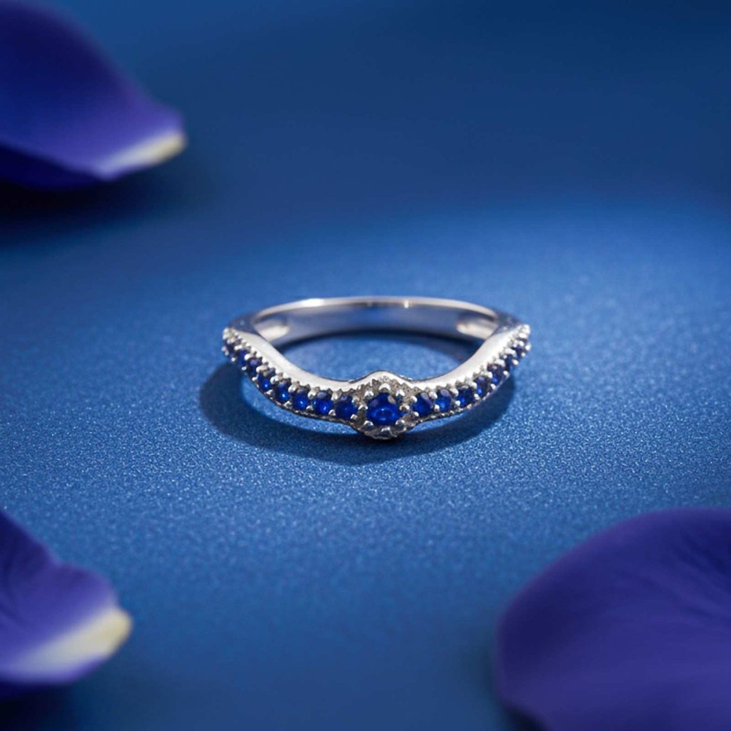 Silver Curved V Band Ring for Women