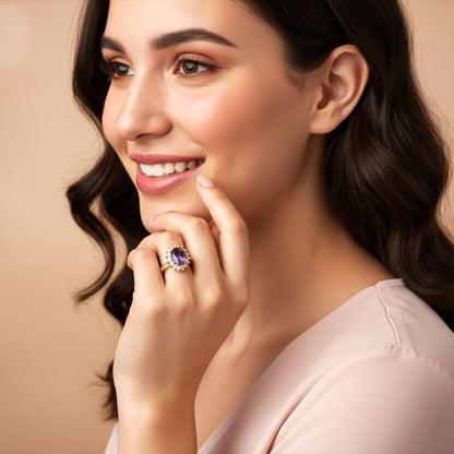 Silver Amethyst Halo Ring for Women