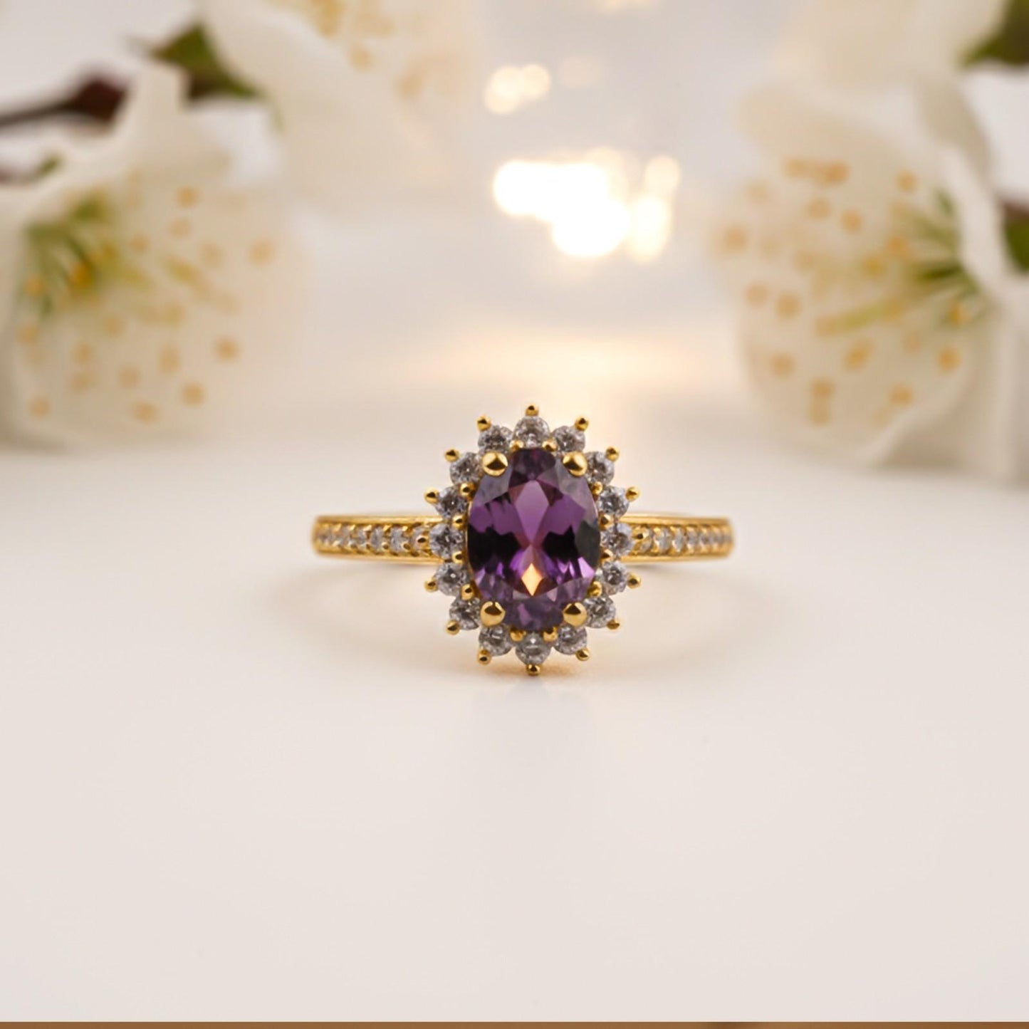Silver Amethyst Halo Ring for Women