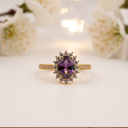 Silver Amethyst Halo Ring for Women