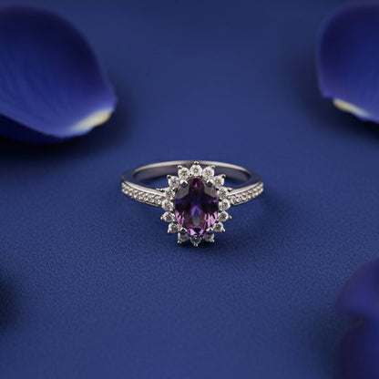 Silver Amethyst Halo Ring for Women