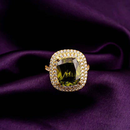 Silver Peridot Double Halo Ring for Women