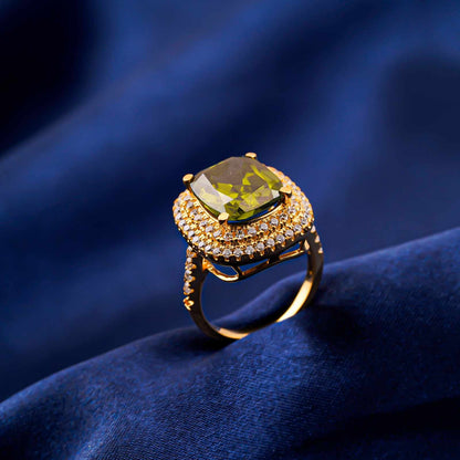 Silver Peridot Double Halo Ring for Women