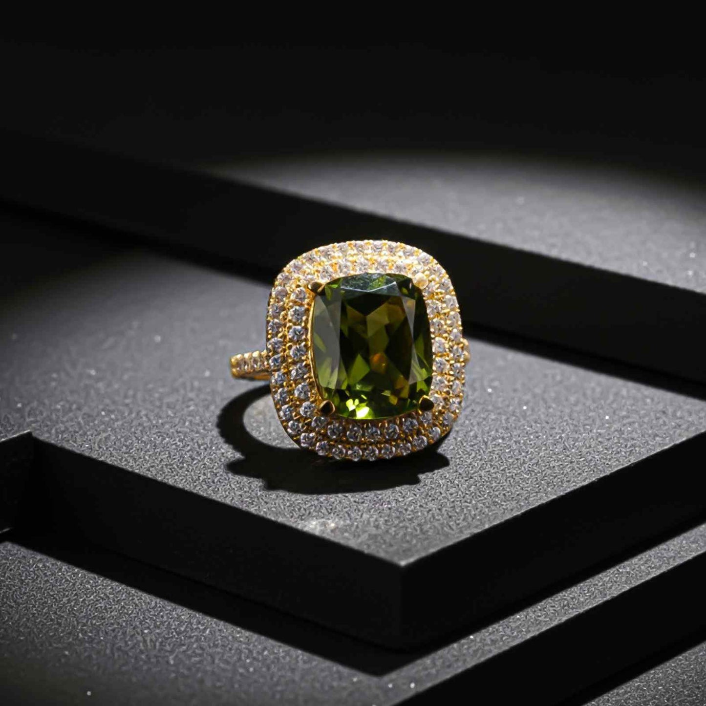 Silver Peridot Double Halo Ring for Women