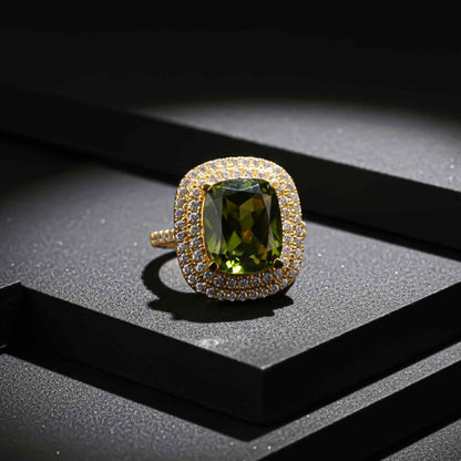 Silver Peridot Double Halo Ring for Women