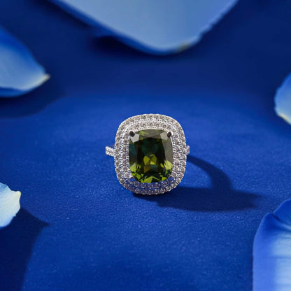 Silver Peridot Double Halo Ring for Women