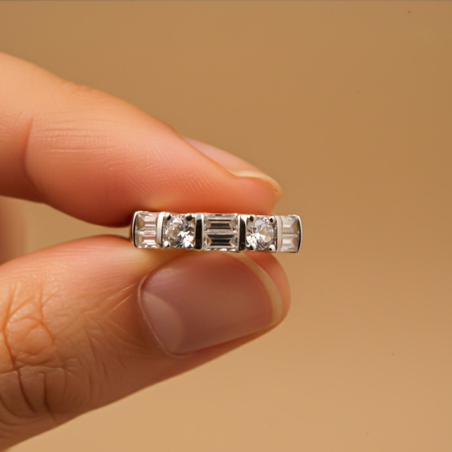 Silver Five-Stone Band Ring for Women