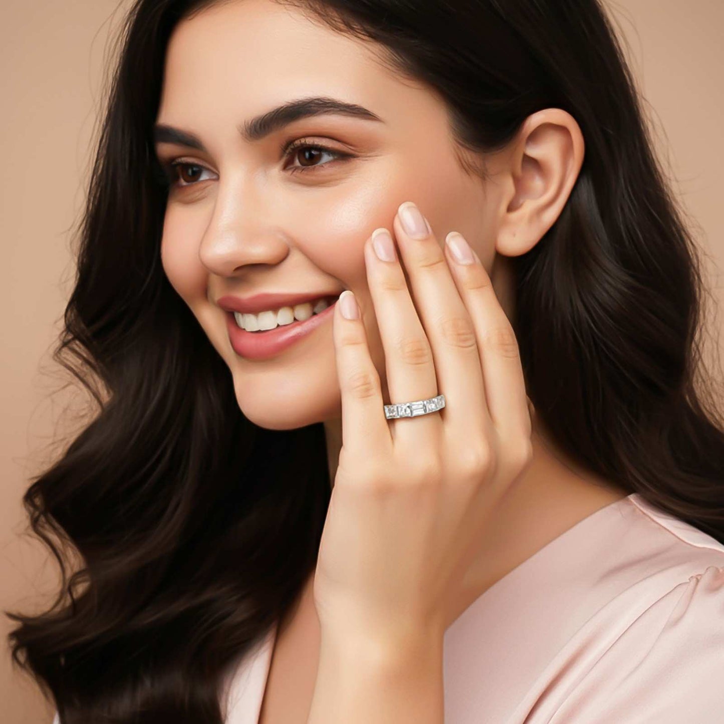 Silver Five-Stone Band Ring for Women
