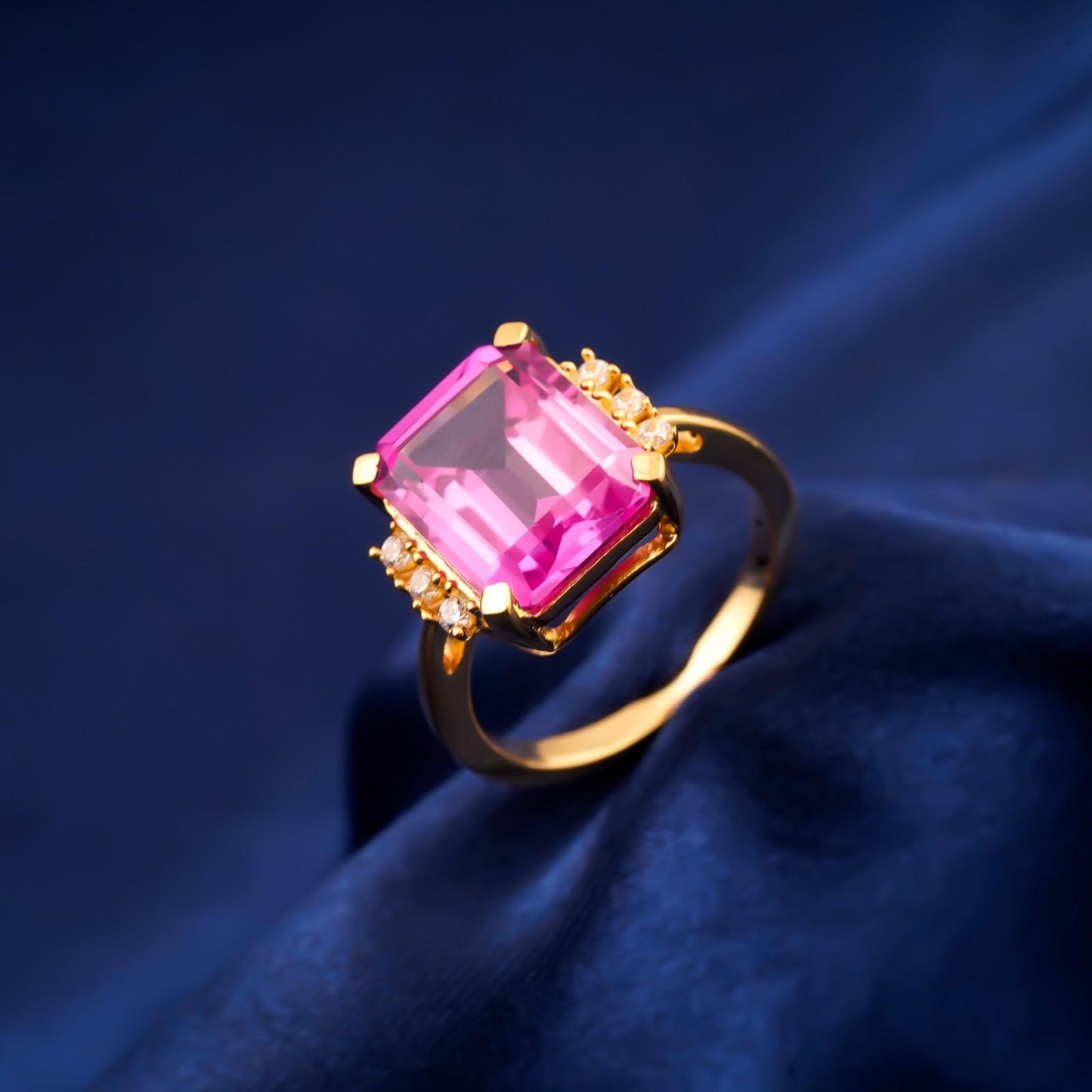 Silver Pink Sapphire Statement Ring for Women